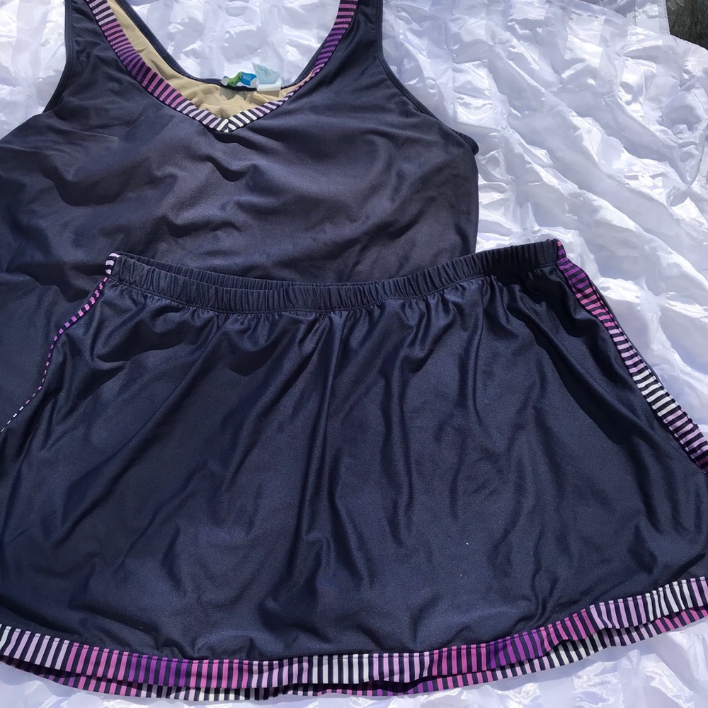 Tank Top 2pc Swim Suit Blue w Purple accents